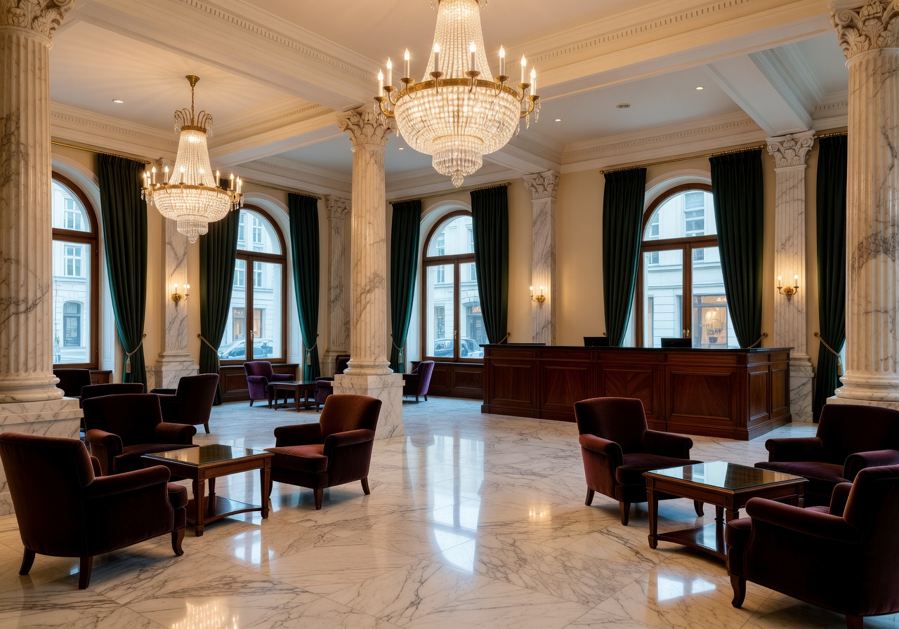 Classic luxury hotel lobby in Dortmund with marble floors