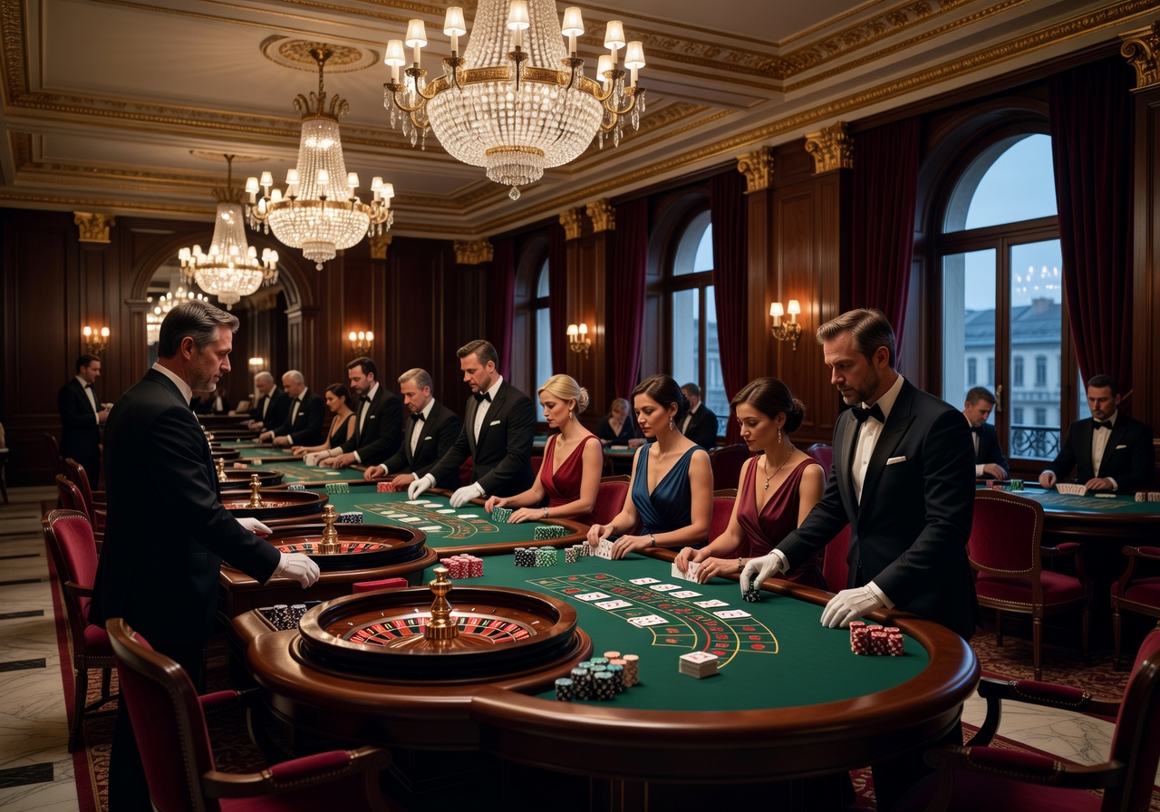 Elegant classic table games setting in a luxury German hotel casino