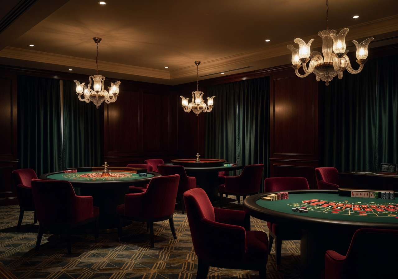 Sophisticated in-hotel casino lounge with elegant lighting and table games